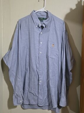 Ralph Lauren Blue Mini-Check Button-Down Dress Shirt Used Size XL